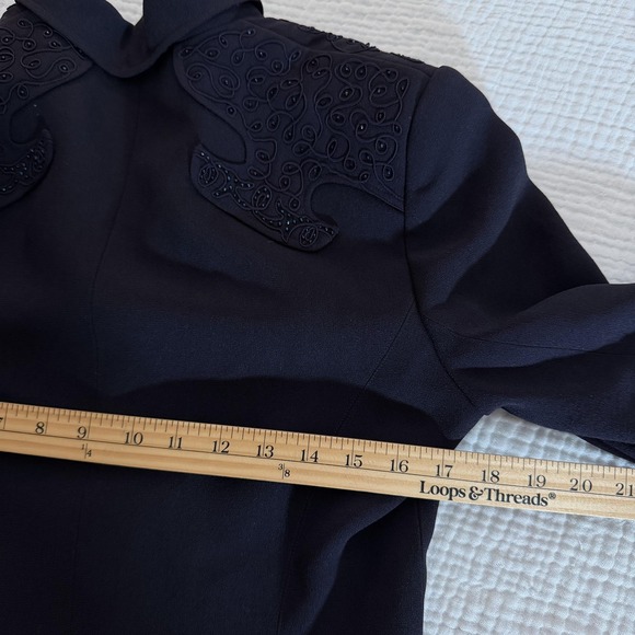 Vintage Zelda Blazer Sz 8 Navy Black Beaded Embroidered Long Evening Jacket 90s - Picture 14 of 16